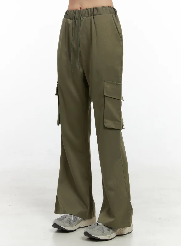 Banded Pocket Boot-Cut Cargo Pants OS410