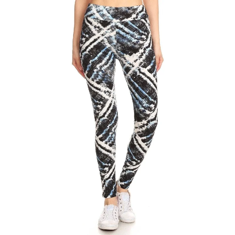 Yoga Style Banded Lined Tie Dye Printed Knit Legging With High Waist