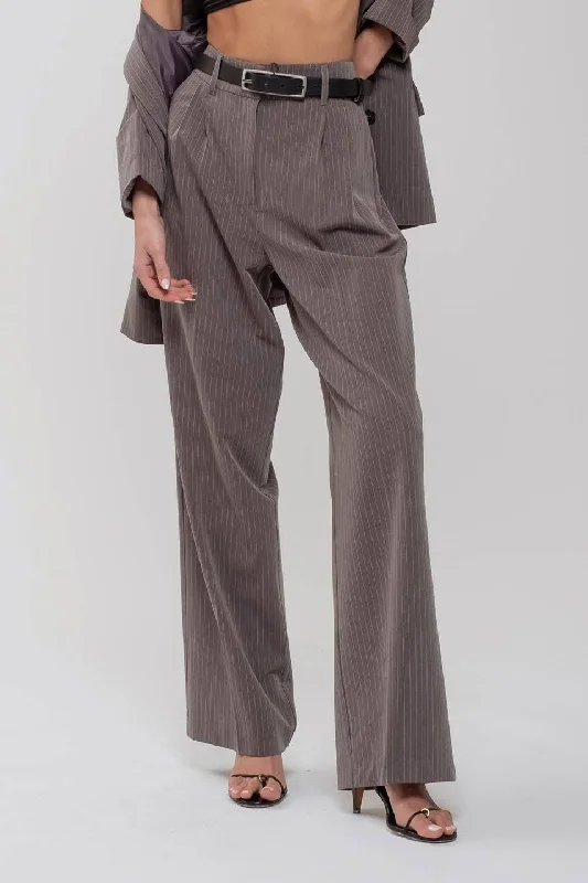 FIERCE & FUN PINSTRIPE WIDE LEG PLEATED PANTS IN GREY