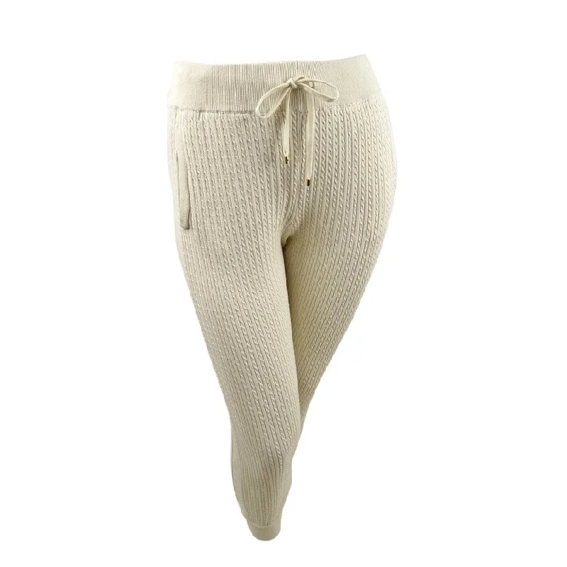 Lauren Ralph Lauren Women's Cable-knit Jogger Pants (L, Winter Cream)