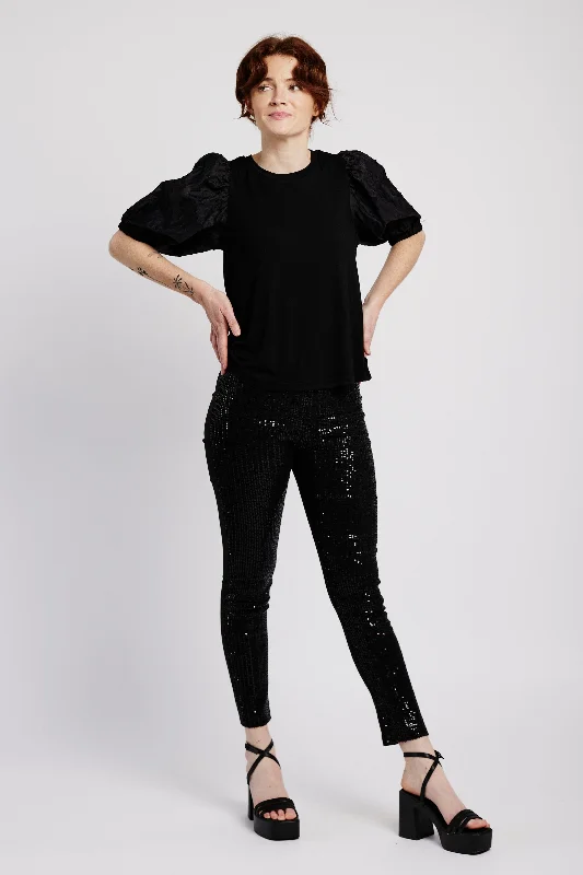 Sequin Cropped Skinny Leg in Black