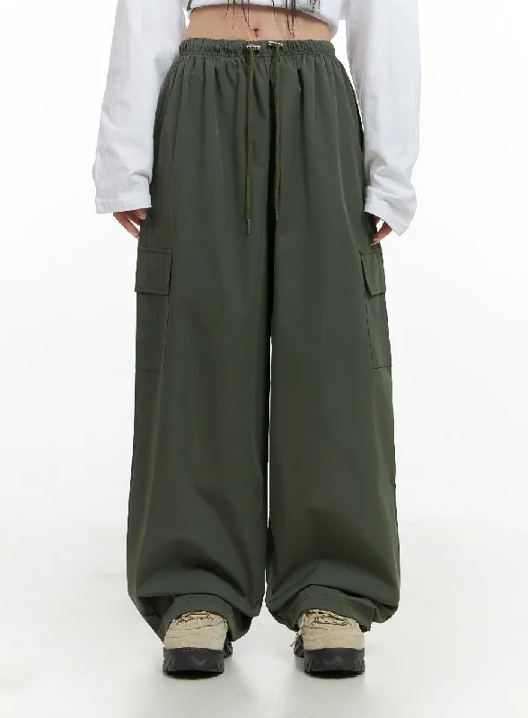 String Detail Wide Leg Cargo Pants CS430