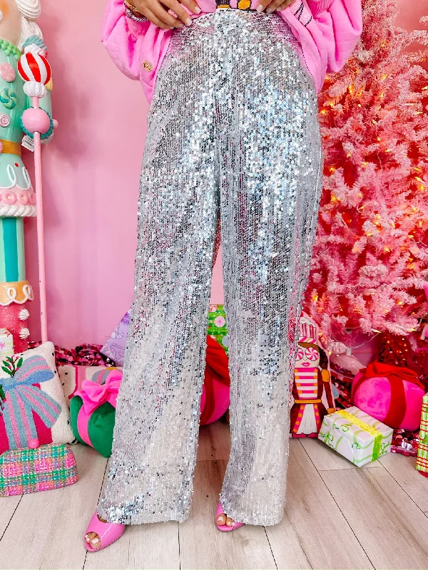 SHINE BRIGHT SEQUIN PANTS - SILVER