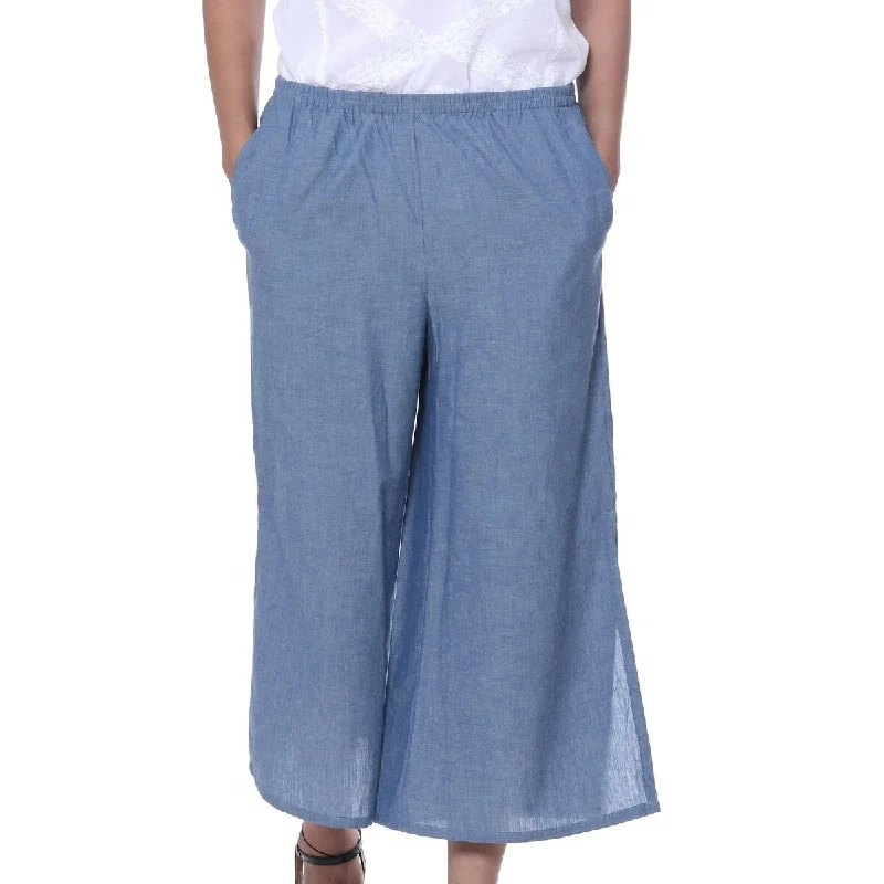 NOVICA Casual Blue Comfort, Cotton capri pants