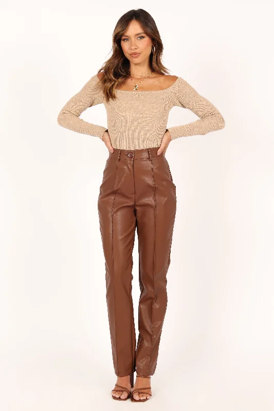 Sandy Faux Leather Pants - Chocolate Brown