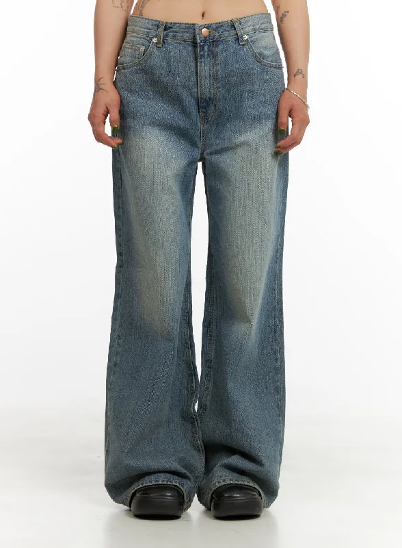 Wide Washed Denim Jeans CY429