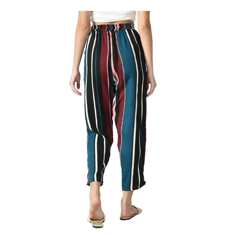 3Pack Womens Cotton Palazzo Pants Striped Print Regular Fit Soft Comfortable