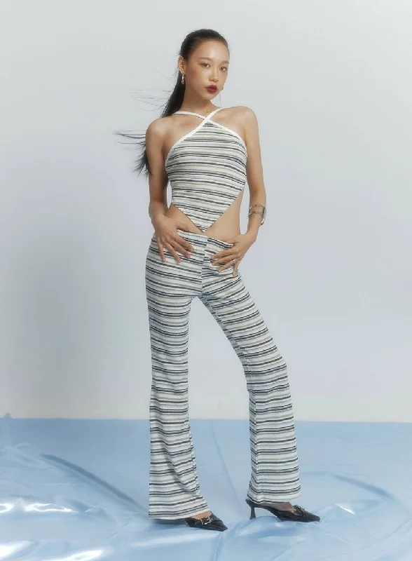 Cotton Stripe Bootcut Pants IY422