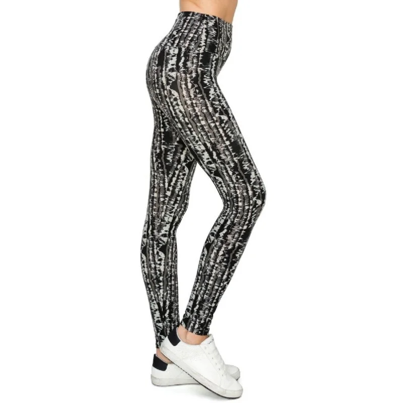 Yoga Style Banded Lined Tie Dye Printed Knit Legging With High Waist.