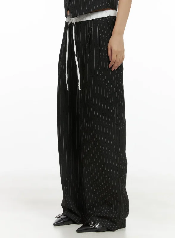 Striped Double-Banded Wide Pants CS405