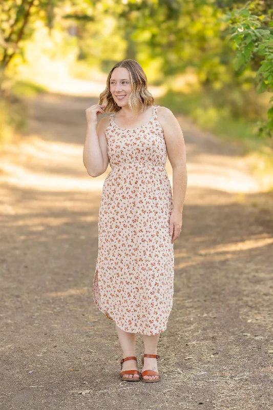 Reagan Ribbed Midi Dress - Sand and Rust Floral by Michelle Mae