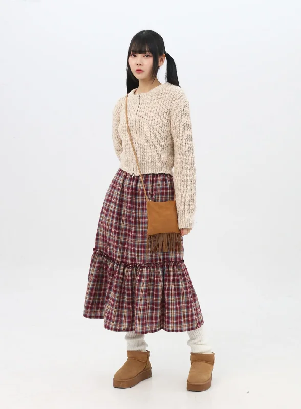 Frill Plaid Maxi Skirt IN314