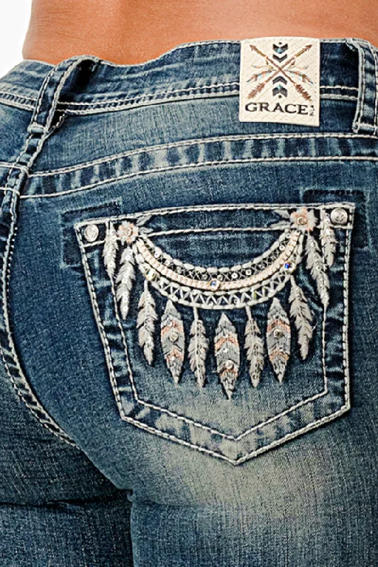 Necklace Embellished Mid Rise Women's Bootcut Jeans