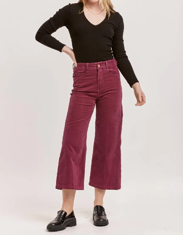 Audrey Cropped Pants In Plum Berry Corduroy