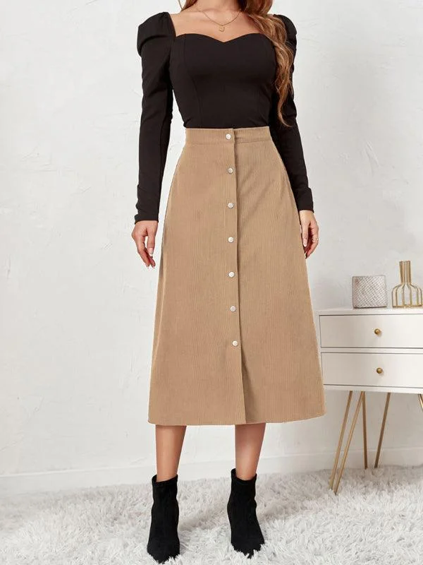 Corduroy High Waisted Midi Skirt