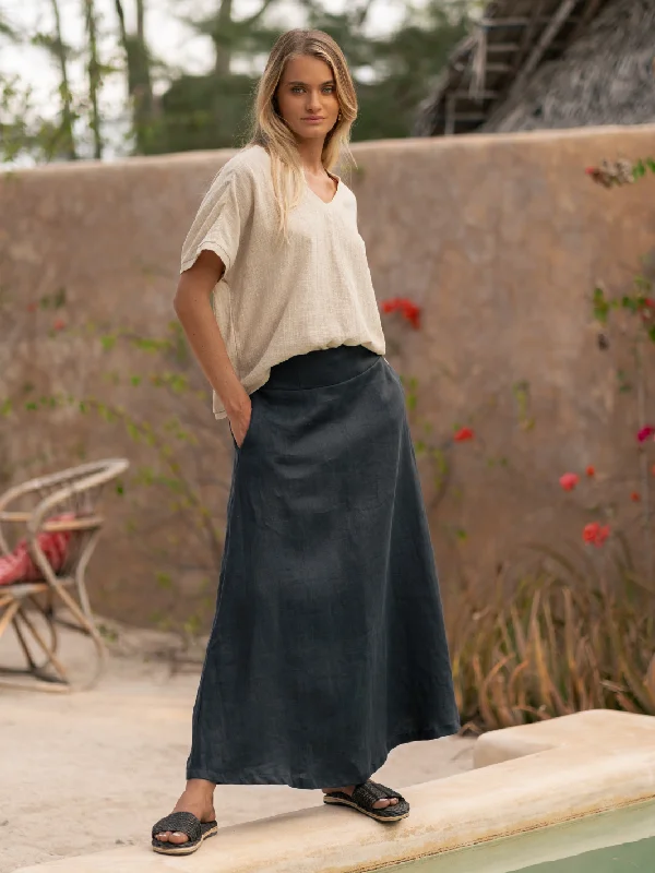 Soraya Linen Skirt Charcoal