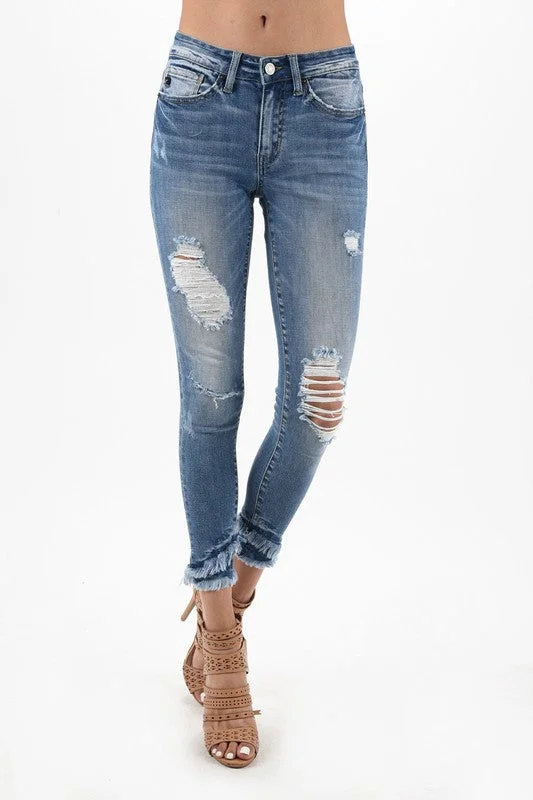 Step Hem Distressed Skinny Jeans