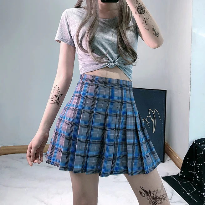 Blue plaid skirt yv42902