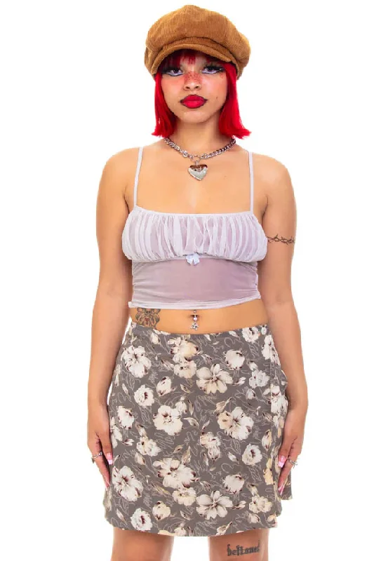 Vintage 90's Grey Floral Mini Skirt - M