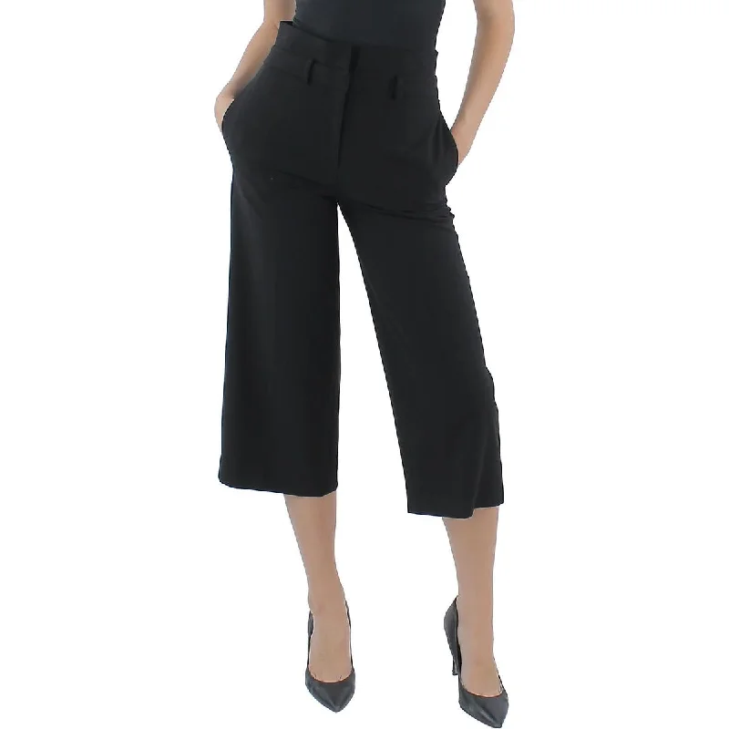 Petites Womens Solid Polyester Cropped Pants