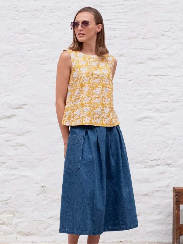 Elsie Cotton Midi Skirt | Denim