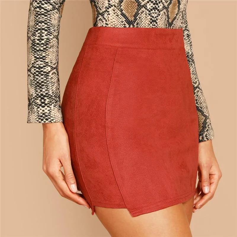 Burnt Orange Pleated Mini Skirt