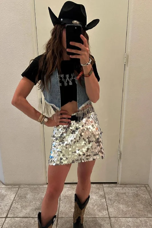 Pippa Silver Disco Sequin Mini Skirt