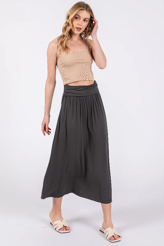 Charcoal Fold-Over Maxi Skirt