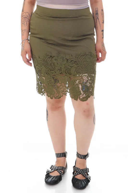 Vintage Y2K Green Floral Lace Pencil Skirt - XL/2X