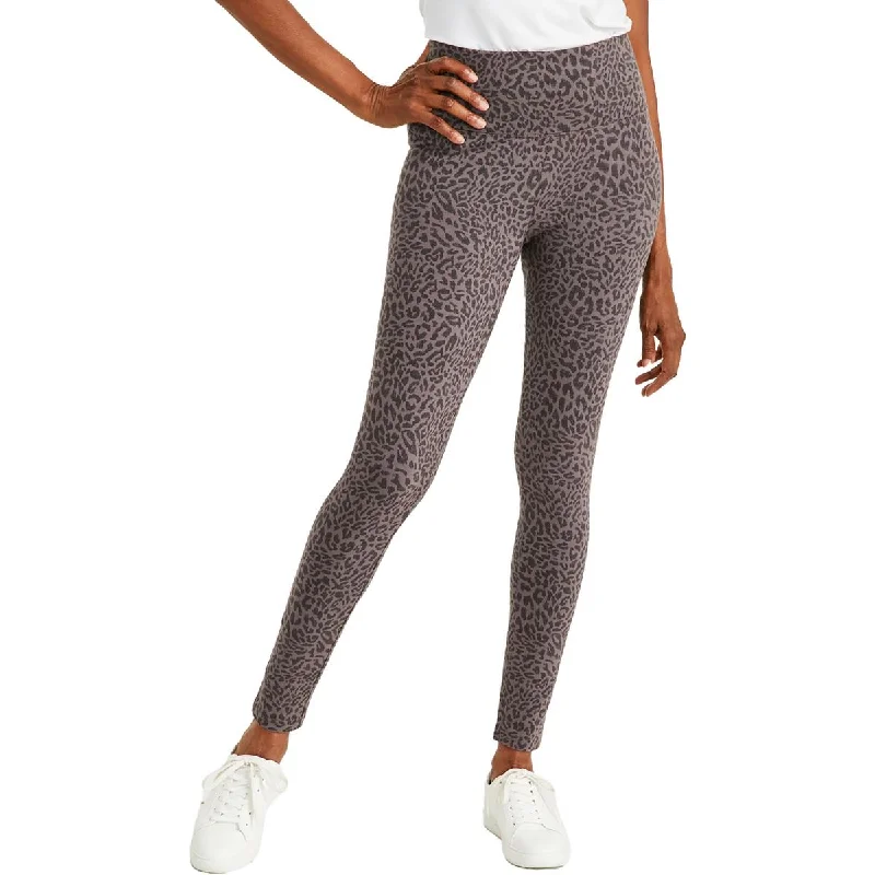 Petites Womens Leopard Print High Rise Leggings