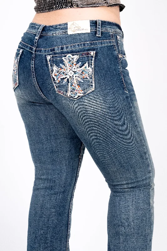 Cross Embellished Women's Plus Size Bootcut Jeans