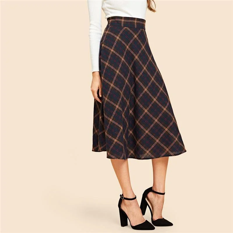 Vintage Plaid Print Skirt