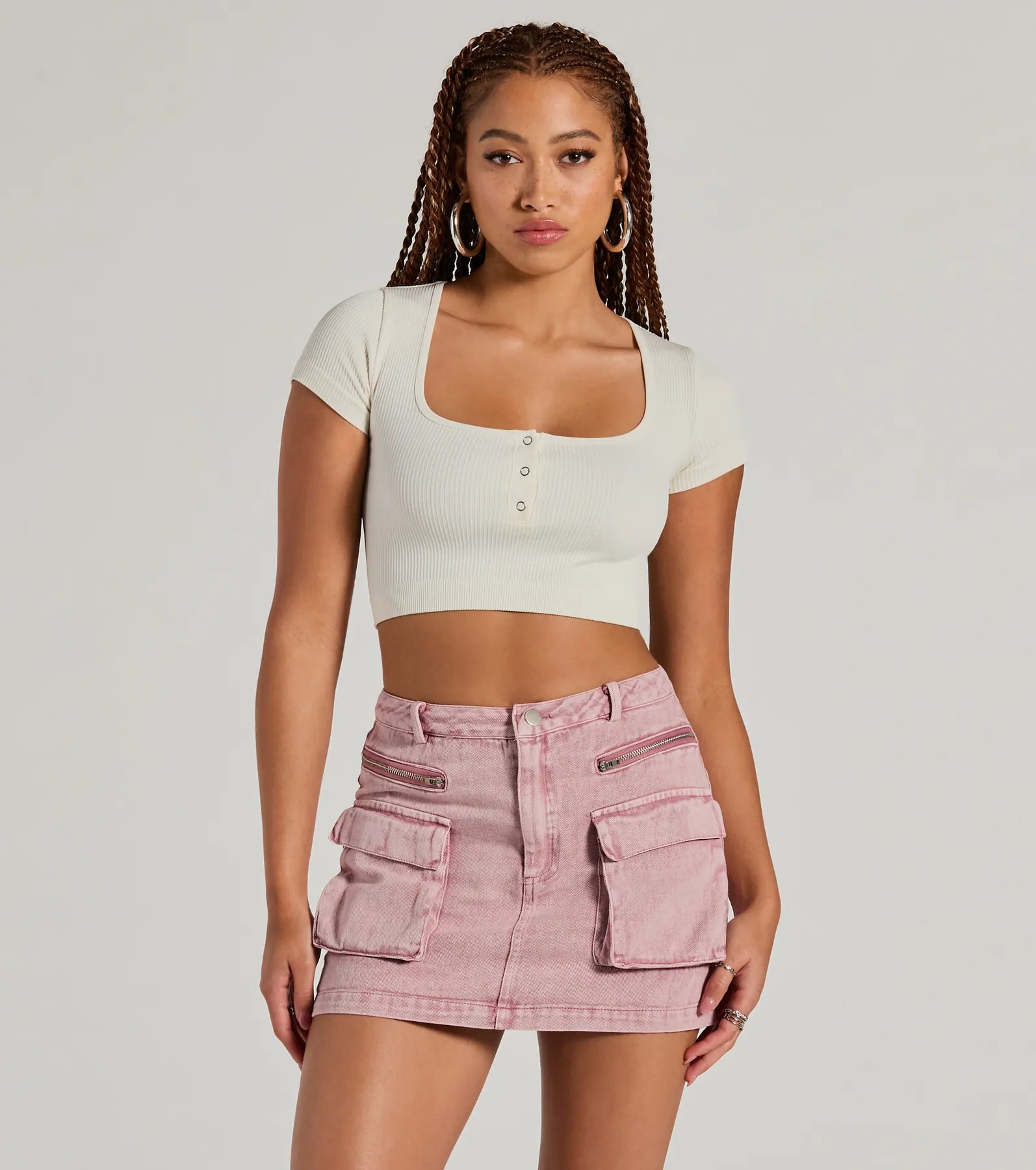 Cool Factor Cargo Denim Mini Skirt