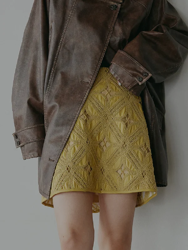 FAKE LEATHER CUT WORK SKIRT