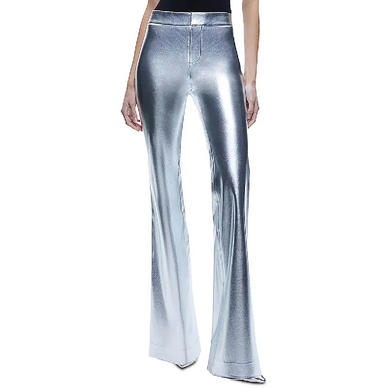 Womens Faux Leather Metallic Flared Pants