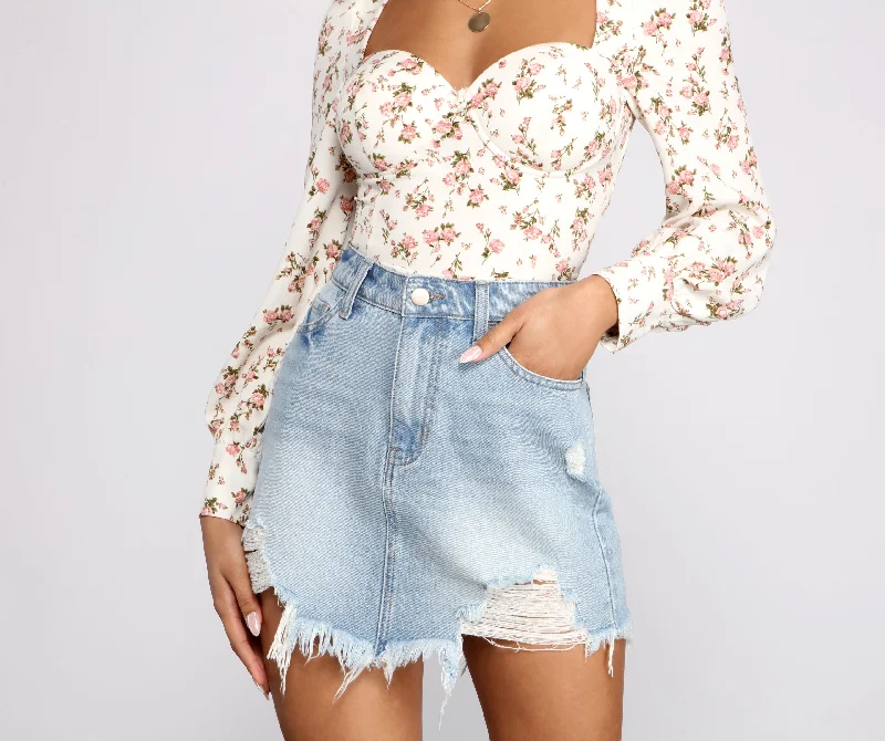 Elise Frayed Denim Mini Skirt