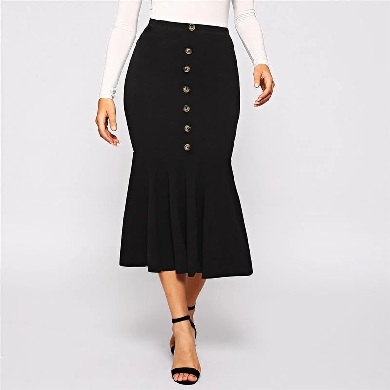 Front Ruffle Fishtail Hem Skirt