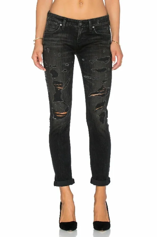 Chloe Low Rise Slim Denim Distressed Jean In Black