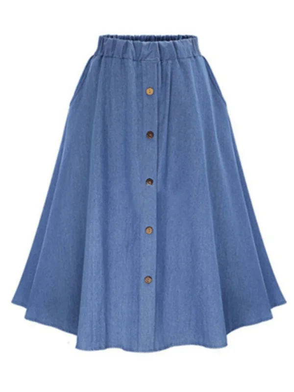 Women High Waist Midi Denim Skirt