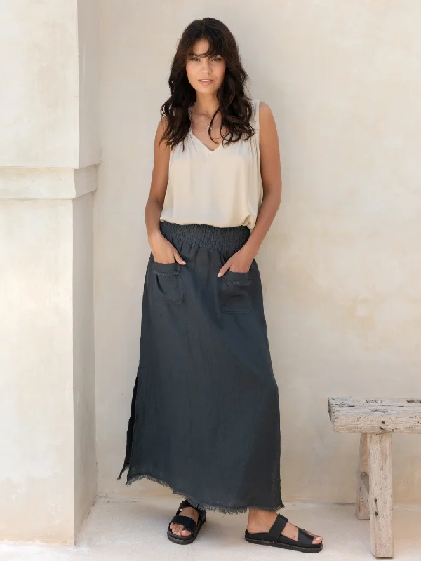 Aurora French Linen Skirt Charcoal