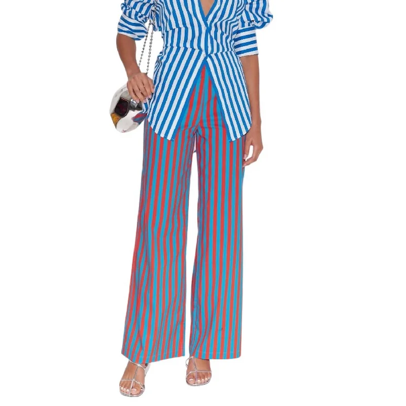 Pia Striped Poplin Pants In Blue/paprika Stripe