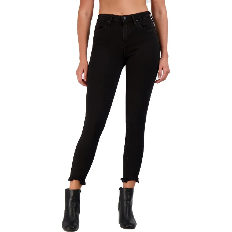 Just Black Women's Black Wash Cropped Raw Hem High Rise Skinny Jeans