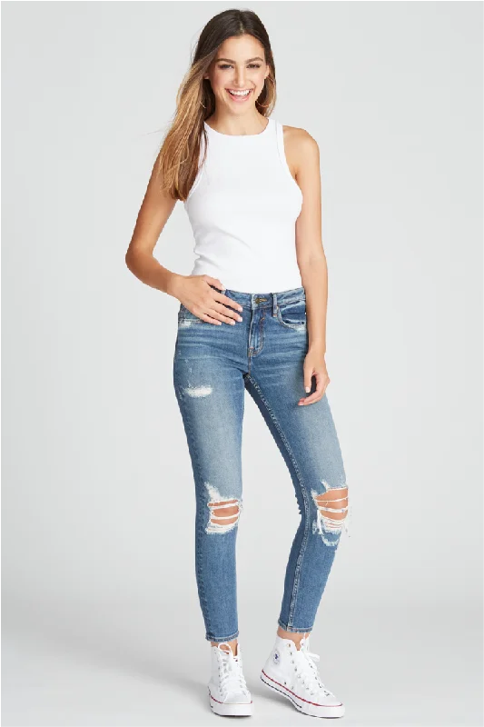 Marley Mid Rise Skinny - Destructed Medium Wash