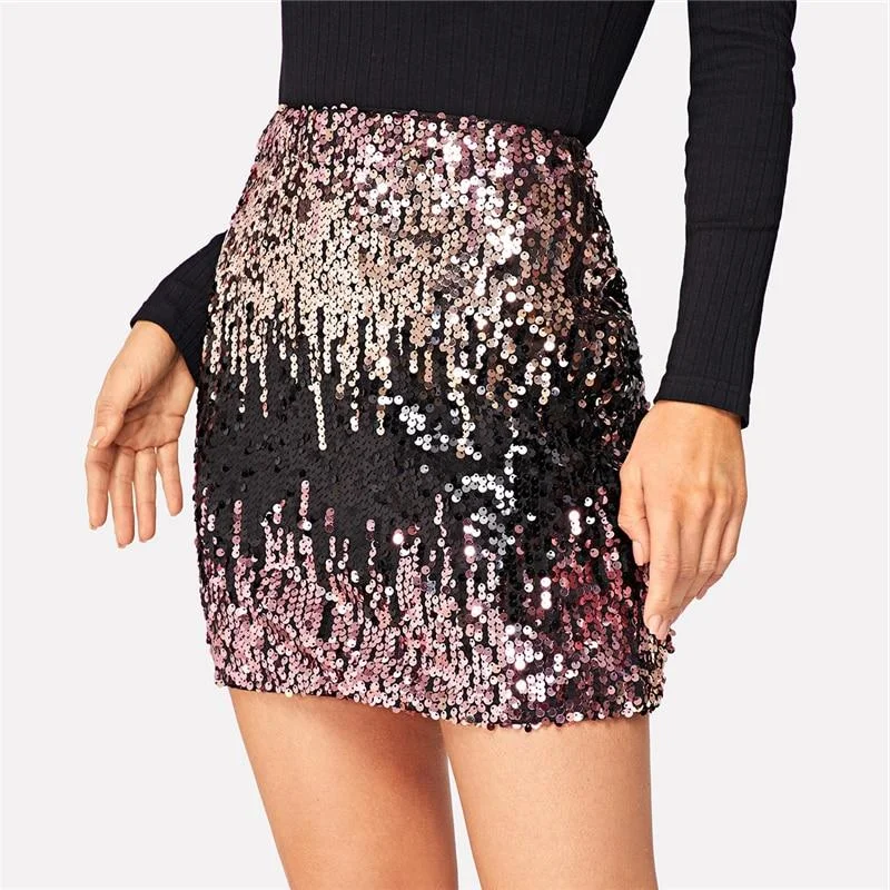 Color Block Sequin Skirt