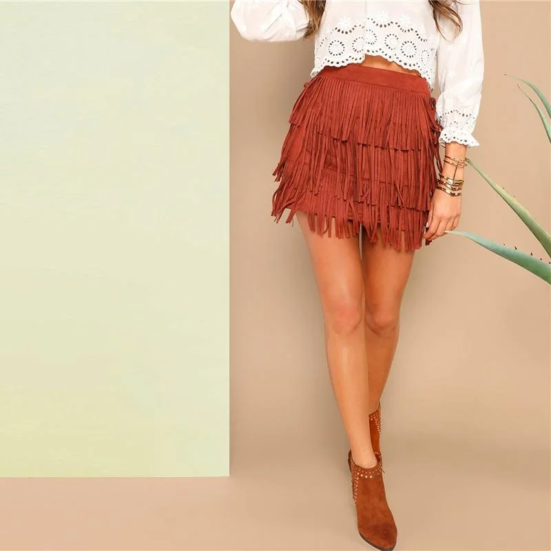 Fringe Front Suede Skirt