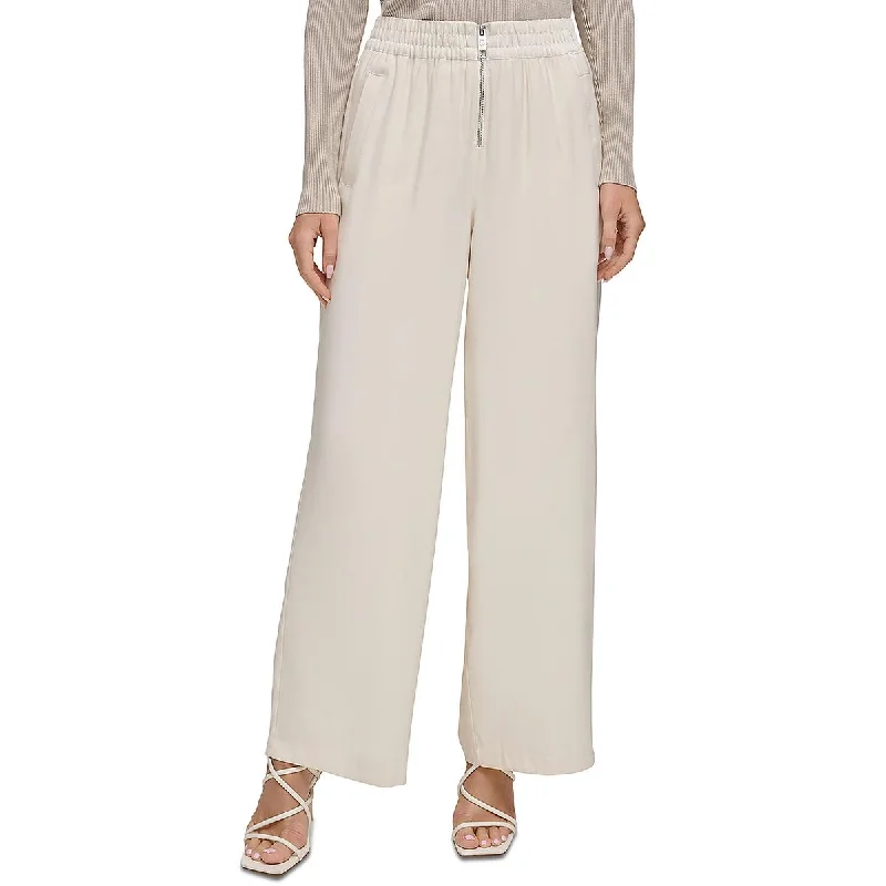 Womens Ruched High Rise Wide Leg Pants