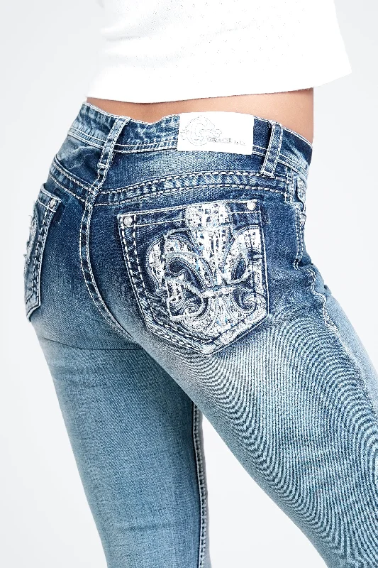 Flu De Lee Embellished Mid Rise Bootcut Jeans