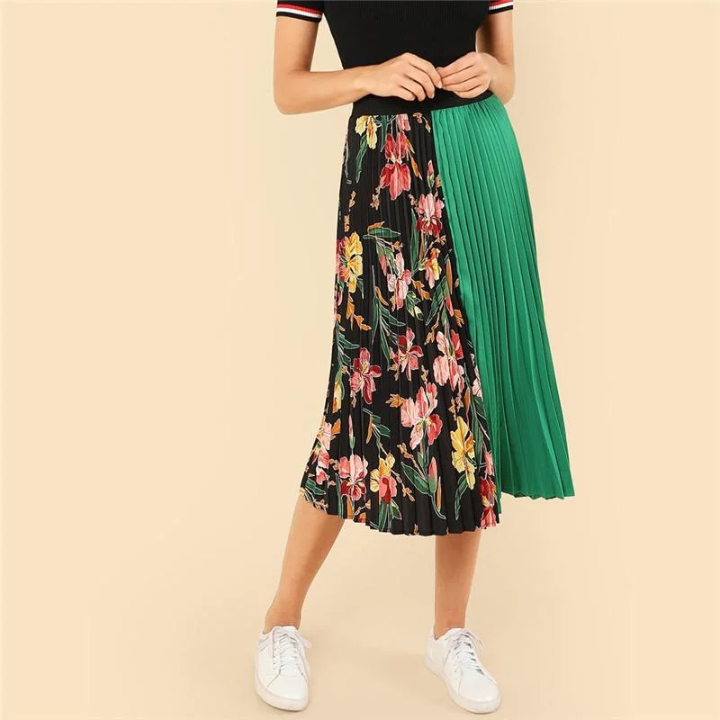 Floral Boho Pleated Skirt