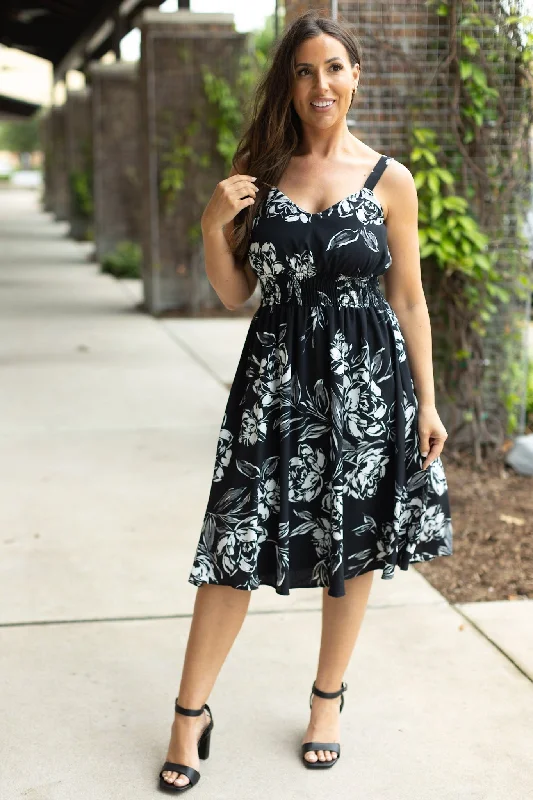 Cassidy Midi Dress - Black and White Floral by Michelle Mae