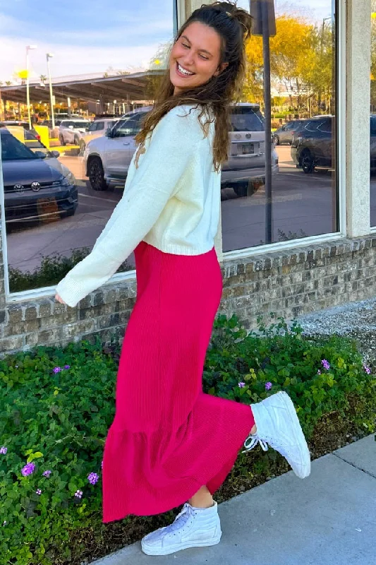 Red Plisse Maxi Skirt